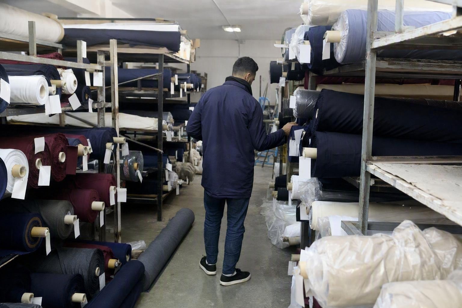 Le magasin des matières premières : rouleaux identifiés par lot